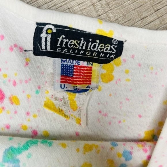 Vintage fresh ideas paint splatter rainbow pastel t shirt w/  bows 90s 22w - Picture 2 of 5